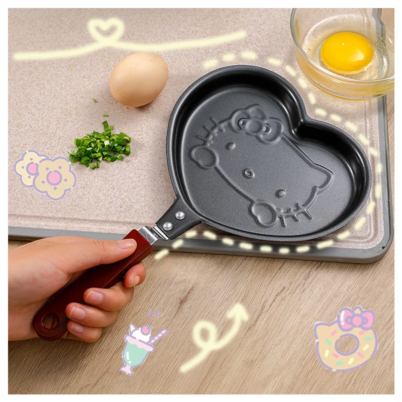 

PINK Sanrioed Kawaii Cartoon Non-stick Coated Heart-shaped Pan Kitty Star Anime Mini Frying Pan Creative Omelet Pans Cute Gift