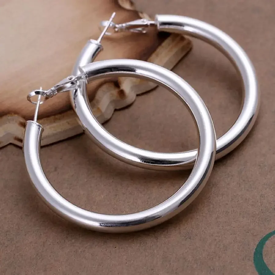 

Fashion Pretty Nice Fashion Women Silver Color Party 5CM Round Earring Jewelry Big Circle Lady Wedding Free Shipping