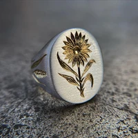 handmade carved gold color sunflower ring flower daisy rings for women female wild flower ring jewelry accessories sz 5 11