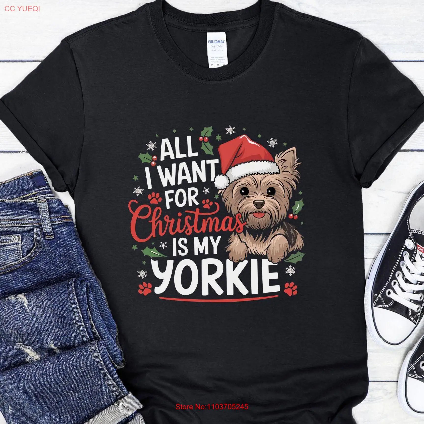 Рождественская футболка йоркширского терьера Все я хочу для владельца моей