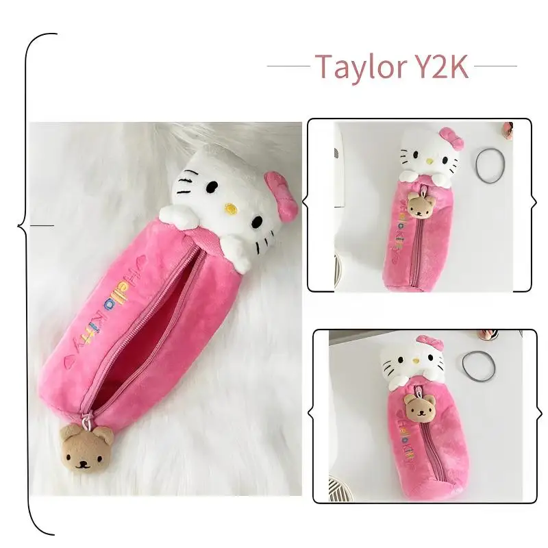 

Sanrio Hello Kitty Plush Pencil Bag Japanese Anime Kawaii Large Capacity Multifunctional Student Fashion Stationery Storage Bag