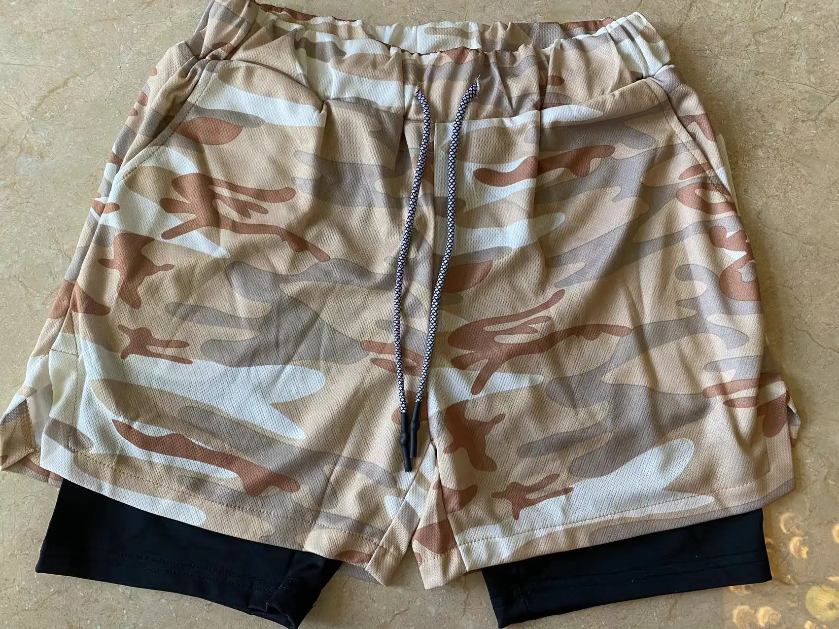 

LULU LVGG Camo Running Shorts Men 2 In 1 Double-deck Quick Dry GYM Sport Shorts Fitness Jogging Workout Shorts Men Sports Short