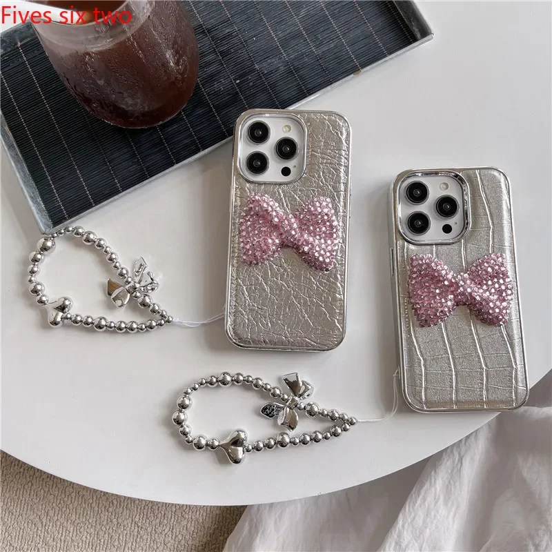 Роскошные блестящие 3D чехлы для телефона со стразами и бантом iPhone 15 Pro Max чехол 14 13
