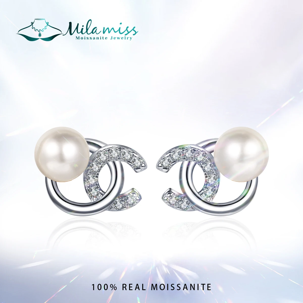 

MILAMISS 14K Gold Plated Freshwater Cultured Pearl Earrings Sterling Silver Moissanite Stud Earrings Nature Pearl Ear Studs