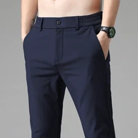 2022 summer pants mens stretch korean casual slim fit elastic waist jogger business classic trousers male black gray blue 28 38