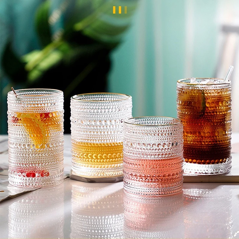 

Стакан для напитков в винтажном стиле, термостойкая рельефная кружка для сока без свинца в ретро стиле, прозрачная посуда для напитков, бара...