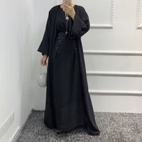 3 piece matching set muslim hijab dress eid abayas for women dubai arabic islam outfit open abaya kimono cardigan robe musulmans