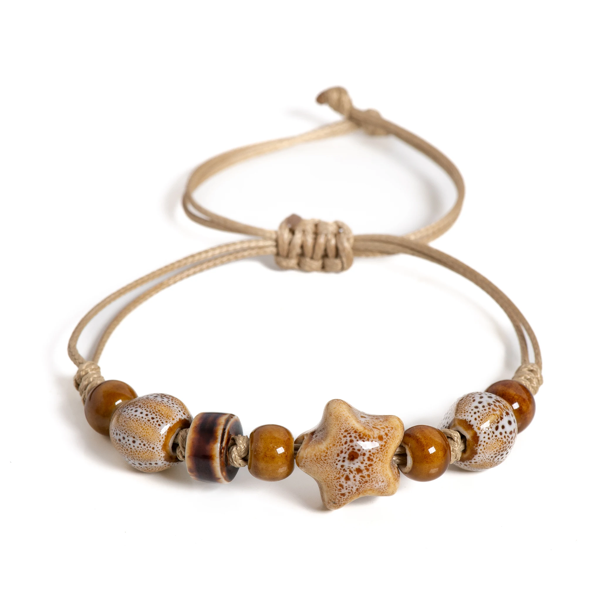 Керамічний браслет ручної роботи з білою зіркою, регульований етнічний ювелірний виріб у стилі бохо, унікальний подарунок S02-027