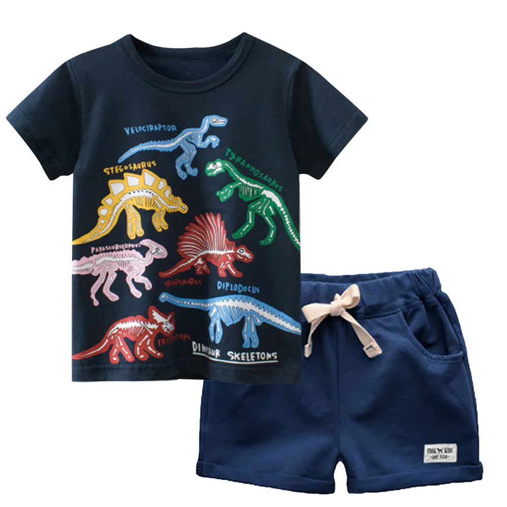

2022 BINIDUCKLING Summer Toddler Boys Clothes Cotton Short Sleeves Dinosaur Print T-Shirts 2 Pieces for Kids Kids Boys Clothes
