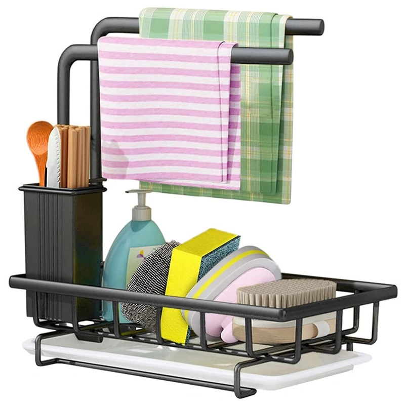 

Hot SV-Sink Organiser, Sink Organiser With Drip Tray, Kitchen Organiser For Storage Kitchen, Easy To Clean Sponge Holder