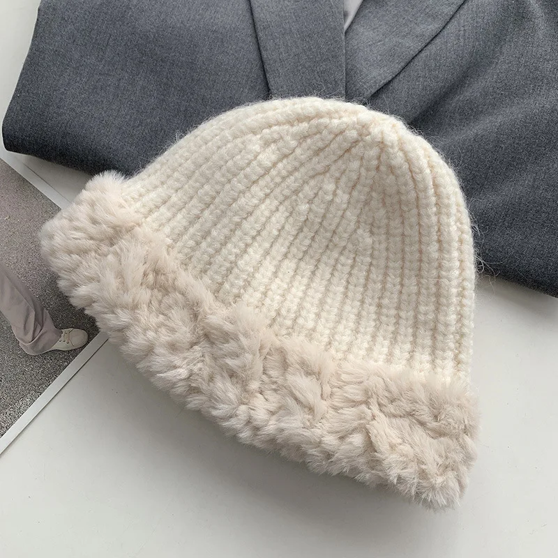 

Winter Button Women's Hat Woolen Thick Warm Earflap Knitting Cap Plush Casual Cute Female Caps Solid Soft Knitted Hat for Women