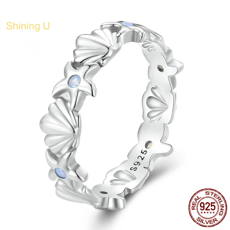 

Shining U 925 Sterling Silver Opal Ring Summer Shell&Seafish Fine Jewelry for Women Gift Seaside Vacation