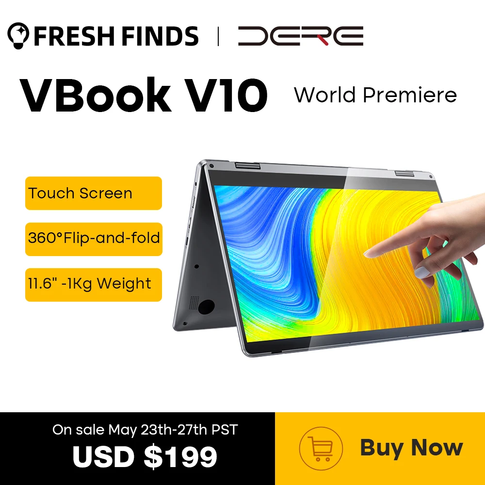  Ноутбук DERE V10, 11,6 дюйма, сенсорный экран, 8 ГБ ОЗУ, 256 Гб SSD, 360 °, портативный компьютер Intel Celeron N4000, Windows 11, ноутбук 