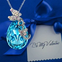 blue waterdrop necklace for women zircon crystal butterfly necklaces choker collar chain vintage jewelry gift