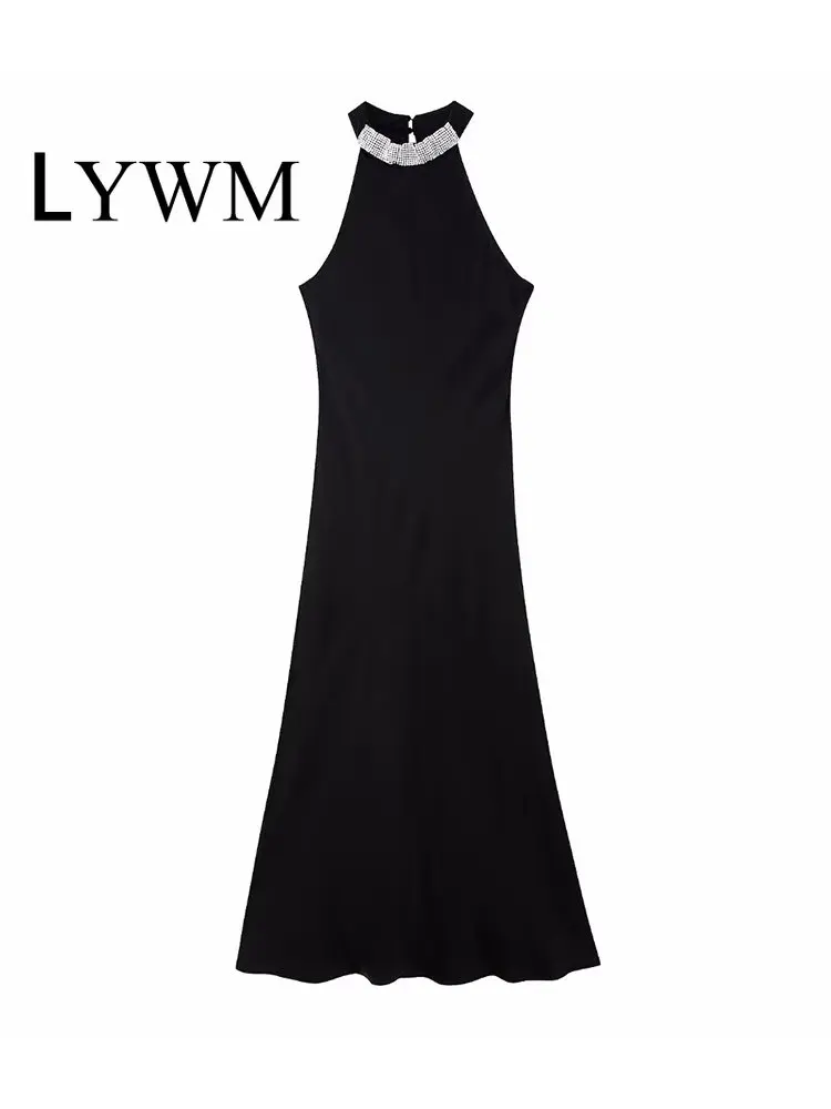 

Женское модное однотонное платье миди LYWM с бисером, с вырезами на спине, винтажные женские шикарные платья без рукавов с круглым вырезом