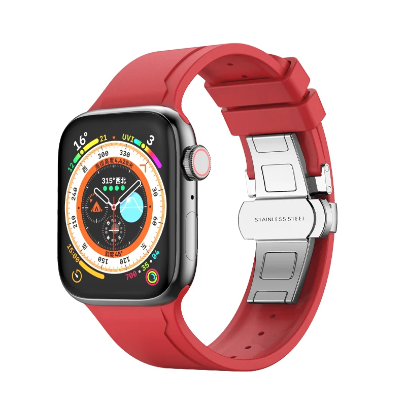 Ремешок для часов Apple Watch Ultra, спортивный резиновый браслет для iWatch Series 8 7 45 мм 41 мм SE6 44 мм 40 мм с застежкой-бабочкой, 49 мм
