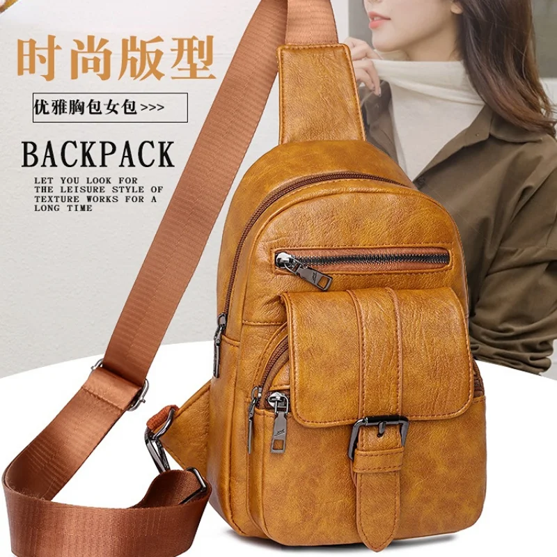 2023 new  cowhide Leather Casual Fashion Crossbody Chest Bag men's leather bag USB Charging Travel Shoulder Bag Daypack Male
