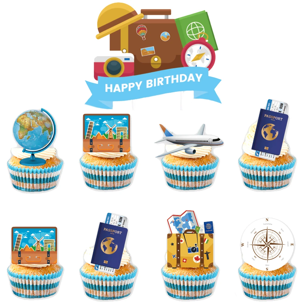 

Travel Themed Cupcake Toppers Airplane Map Earth Cupcake Toppers Adventure Awaits Travel Theme Graduation Retirement Party Decor