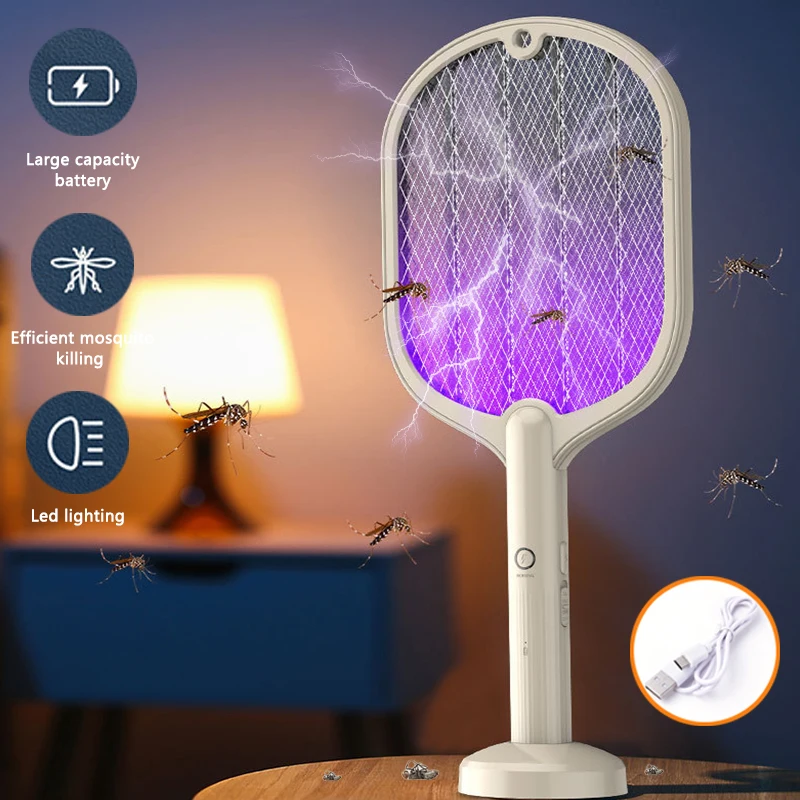 

3000V Electric Fly Swatter USB Rechargeable Mosquito Killer Racket Bug Zapper with LED Lamp for Home Bedroom Insects Trapper