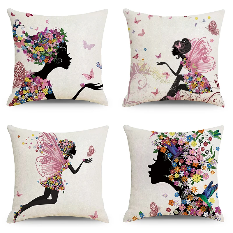 Spring Series Charming Girl Pillowcase Pink Butterfly Cute D