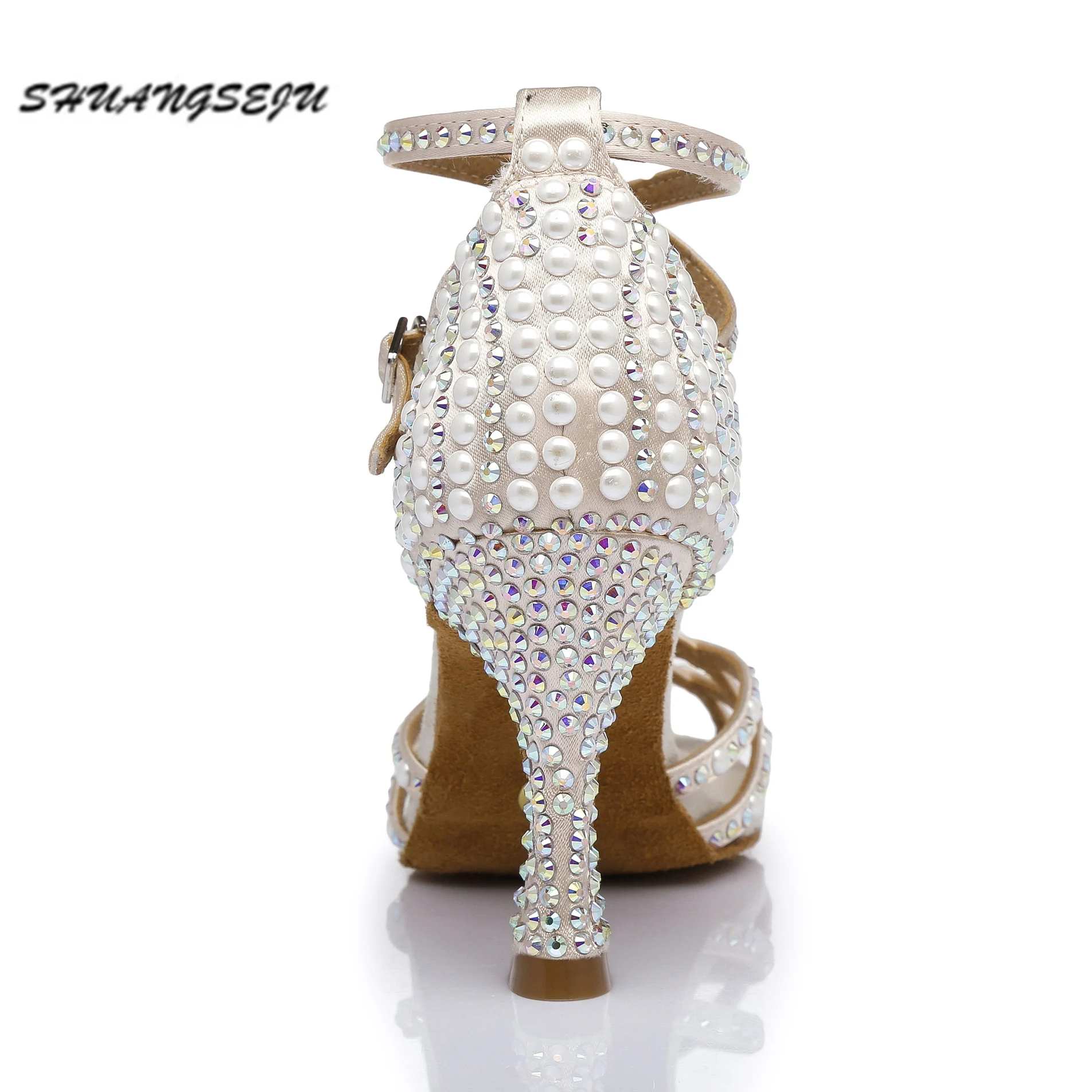 Женские блестящие атласные туфли SHUANGSEJU для латиноамериканских танцев