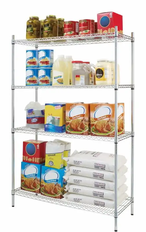 

Tier Wire Shelf Unit Chrome Capacity 2400 lb with Levelers