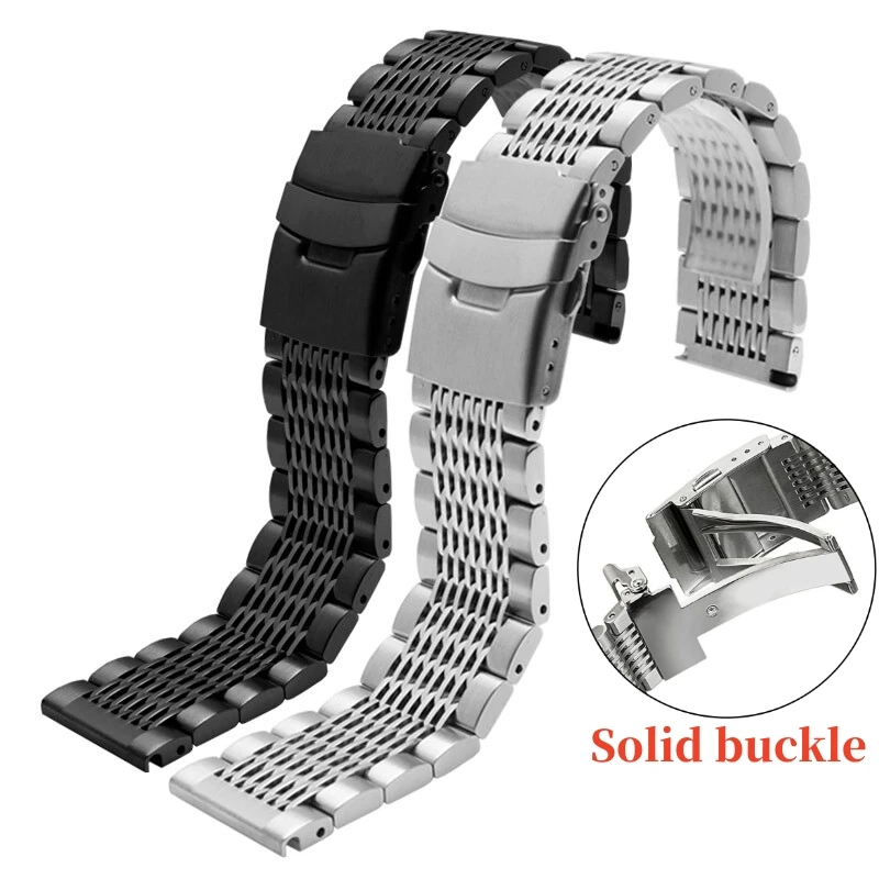 

18/20/22/24mm Solid Stainless Steel Strap for Seiko Diving Mesh Watch Band Folding Buckle Brushed Polished Business Bracelet