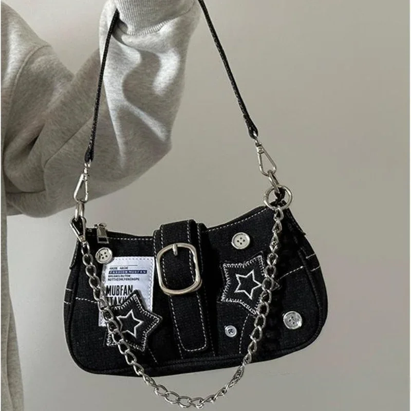 

Y2K Women Korean Harajuku Goth Star Girl Black Hand Bag Fairy Grunge Aesthetic Wallet Shoulder Handbag Purses Baguette Tote Bags