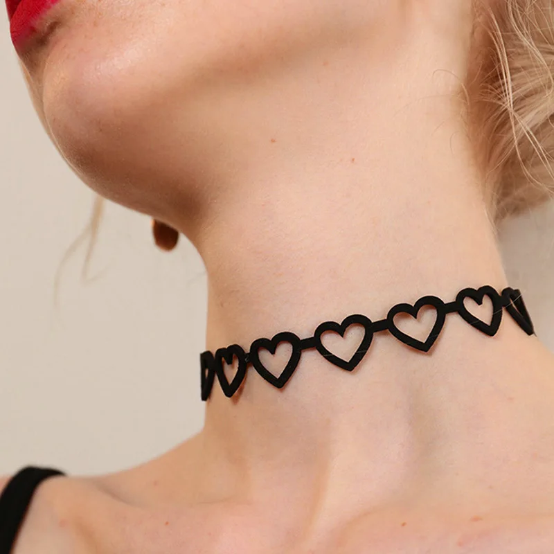 Black Lace Choker Necklace Women Velvet Choker Love Heart Necklaces Chocker tattoo collares Collie ras de cou