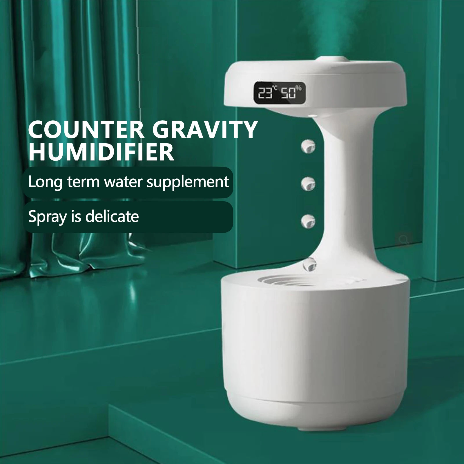 

800ml Anti-gravity Water Drop Humidifiers Silent Tabletop Fogger 4H Power-off Protection LED Ultrasonic Cool Mist Spray Maker