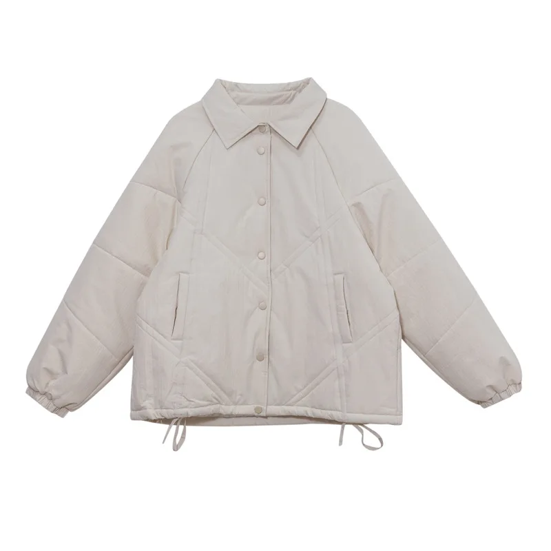 Plaid Square Collar Down Cotton Jacket Female 2022 Winter New Design Sense Hem Drawstring Cotton Jacket