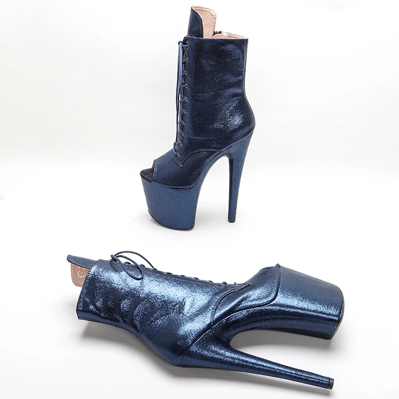 Leecabe Dark Blue upper 20CM Pole Dance shoes high heel exotic platform boots
