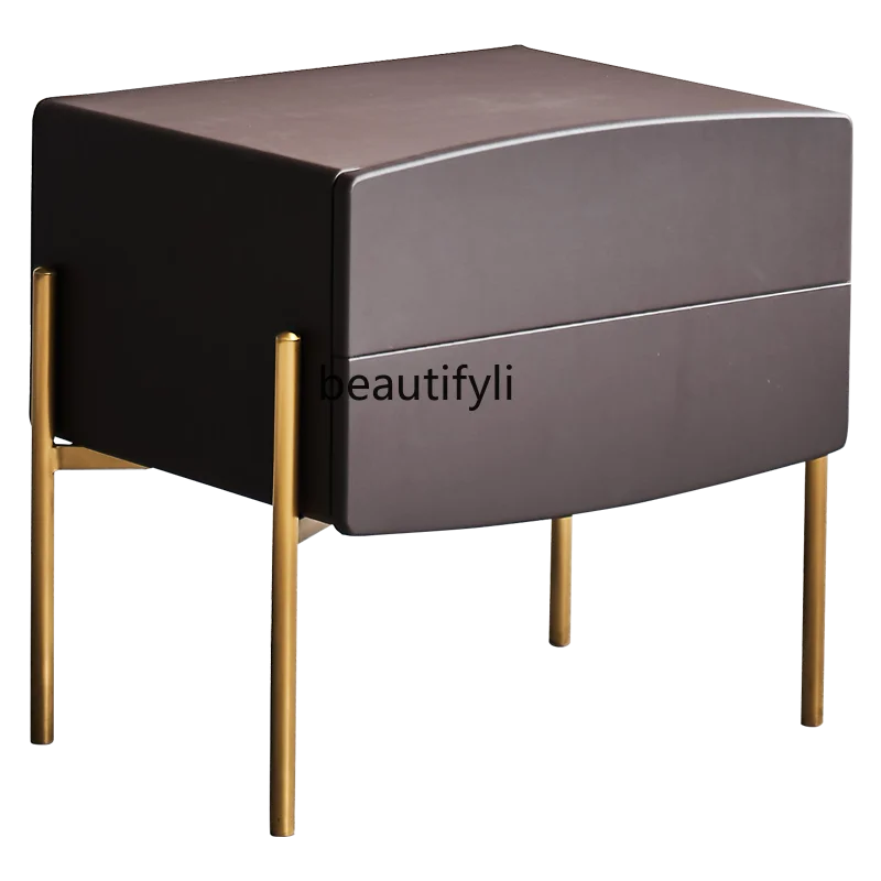 

Прикроватный столик zqстолик/Итальянский минимализм/50 см/двойной выдвижной ящик/из искусственной кожи/