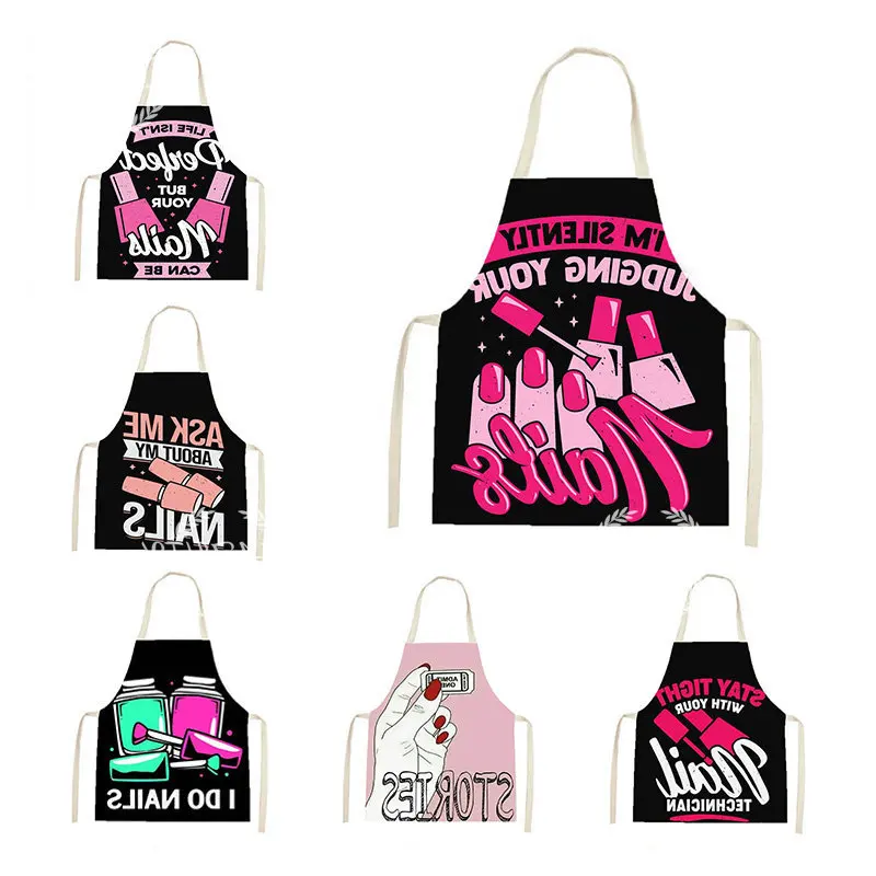 

Красивый фартук для ногтей с узором, фартук для мужчин и женщин, подарок для маникюра, водонепроницаемый, без рукавов, для взрослых, Кухонное украшение, фартук для кухни