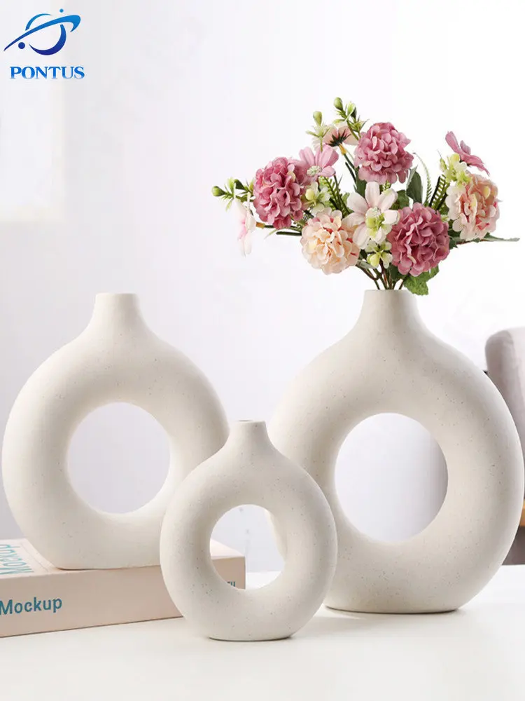 

Пончики в скандинавском стиле, Цветочная ваза, полый круглый керамический цветочный горшок, интерьер, для офиса, рабочего стола, для дома, го...