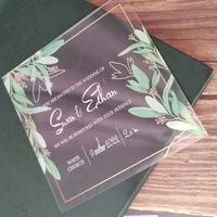 Elegant Greenery Clear Acrylic Wedding Invitation Card Square with Envelope Affordable Invitation Free Design