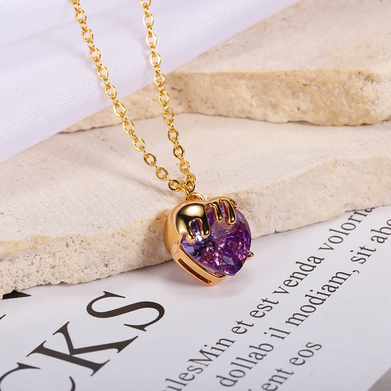 

Heart Pendant Necklace For Women Lovers Gold Clavicle Chain Chocker Female Cute Zircon Charm Jewlery Gifts