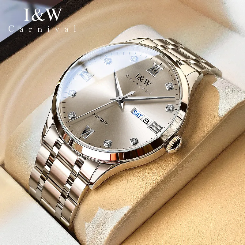 

Luxury Brand I&W Carnival Men‘s Watches Japan MIYOTA Automatic Mechanical Sapphire Waterproof Dual Calendar Diamond Clocks C555S