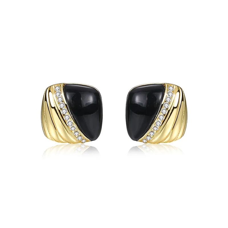 Silvology Real 925 Sterling Silver Black Agate Square Stud Earrings for Women Color Separation Luxury Earring Minimalist Jewelry