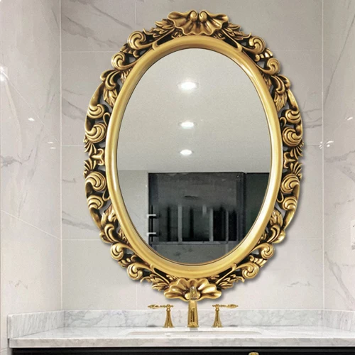 

Vintage Bathroom Mirror Wall Decor Nordic Luxury Round Large Interior Mirrors Makeup Bedroom Tocador Home Furniture GPF40XP