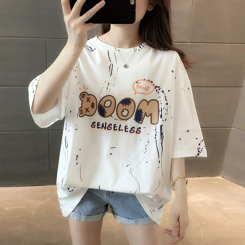 

Large Size Women's Clothing 2022 New Short-Sleeved T-shirt Women's Summer Loose Plump Girls Covering Belly Thin Trendy Half Slee