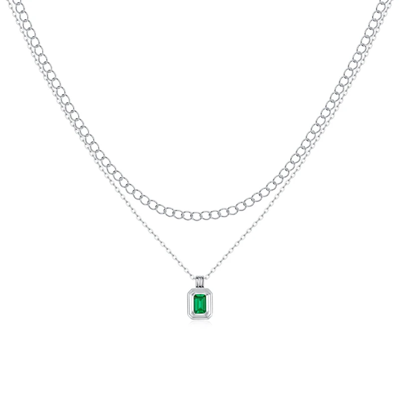

S925 Silver Necklace 4*6mm Grandmother Emerald Accented Engagement Wedding Pendants Fine Jewelry