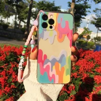 colorful watercolor clear phone case for iphone 13 12 11 pro max xr xs x 7 8 plus art soft chain beads pendant hand strap case