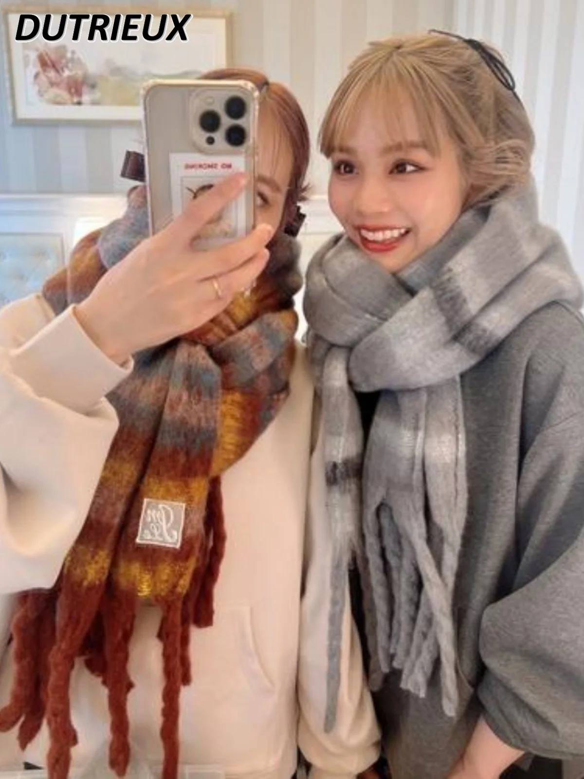 Теплый шарф из мохера для пары милый японский осенне-зимний универсальный