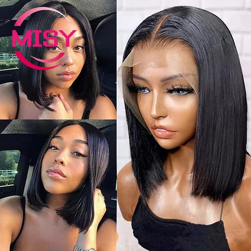 

Straight 13x1 T Part Human Hair Wigs Short Bob Wig for Black Women Pre Plucked Transparent 4X1 Lace Front Wigs Brazilian