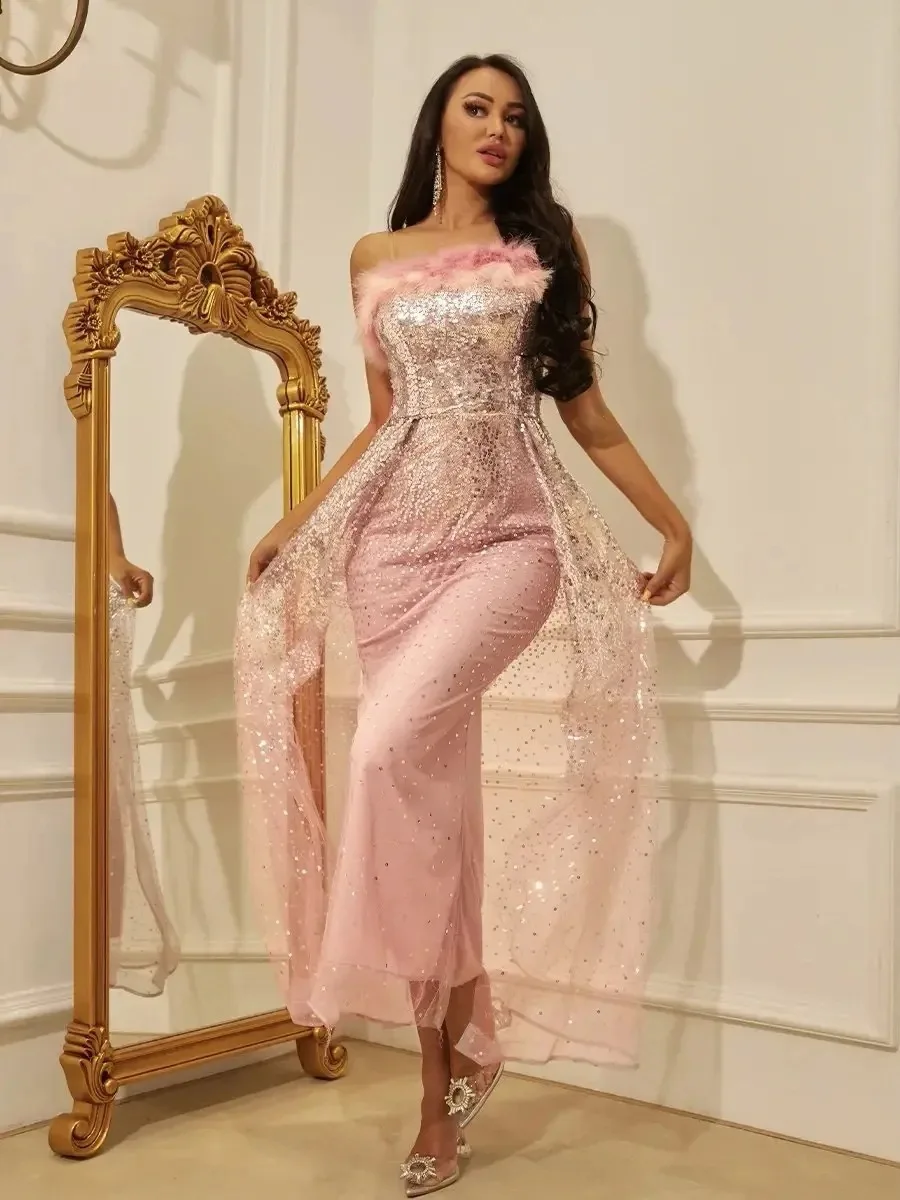 PLEINDI Luxurious Evening Dresses Sweetheart Spaghetti Strap Mermaid Ankle-Length Chiffon 2022 New of Sequined Prom Women Dress