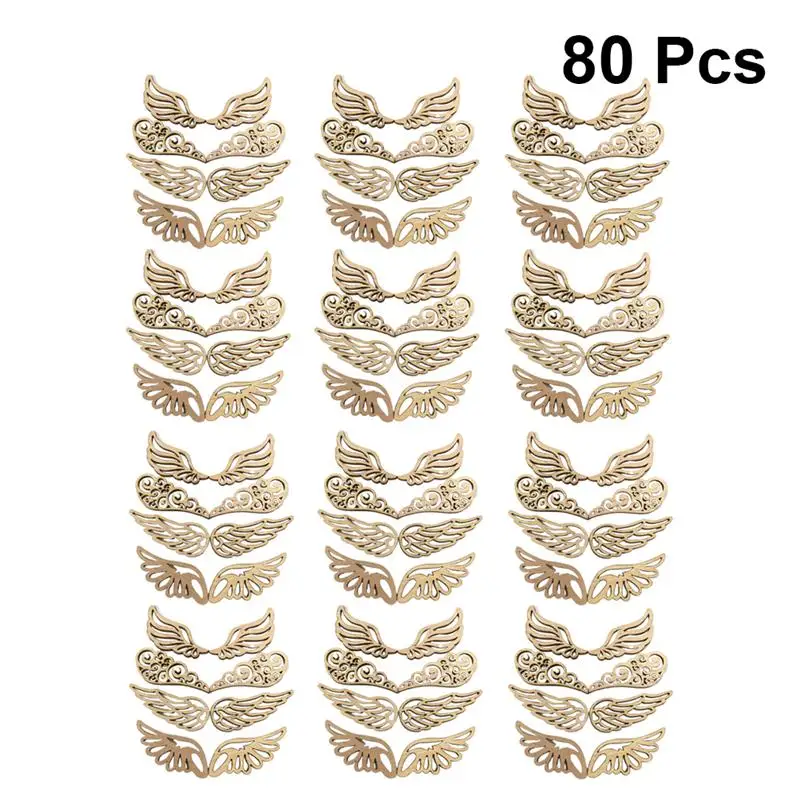 

80pcs Angel Wings Wooden Patches Adorable No Hole Wood Chips Creative DIY Accessories Angel Wings Log Wood Chips For Crafts
