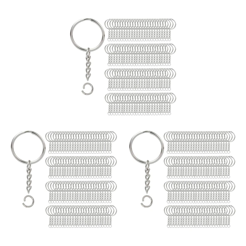 

JFBL Hot 600Pcs Split Key Chain Rings With Chain Silver Key Ring And Open Jump Rings Bulk For Crafts DIY (1 Inch/25Mm)