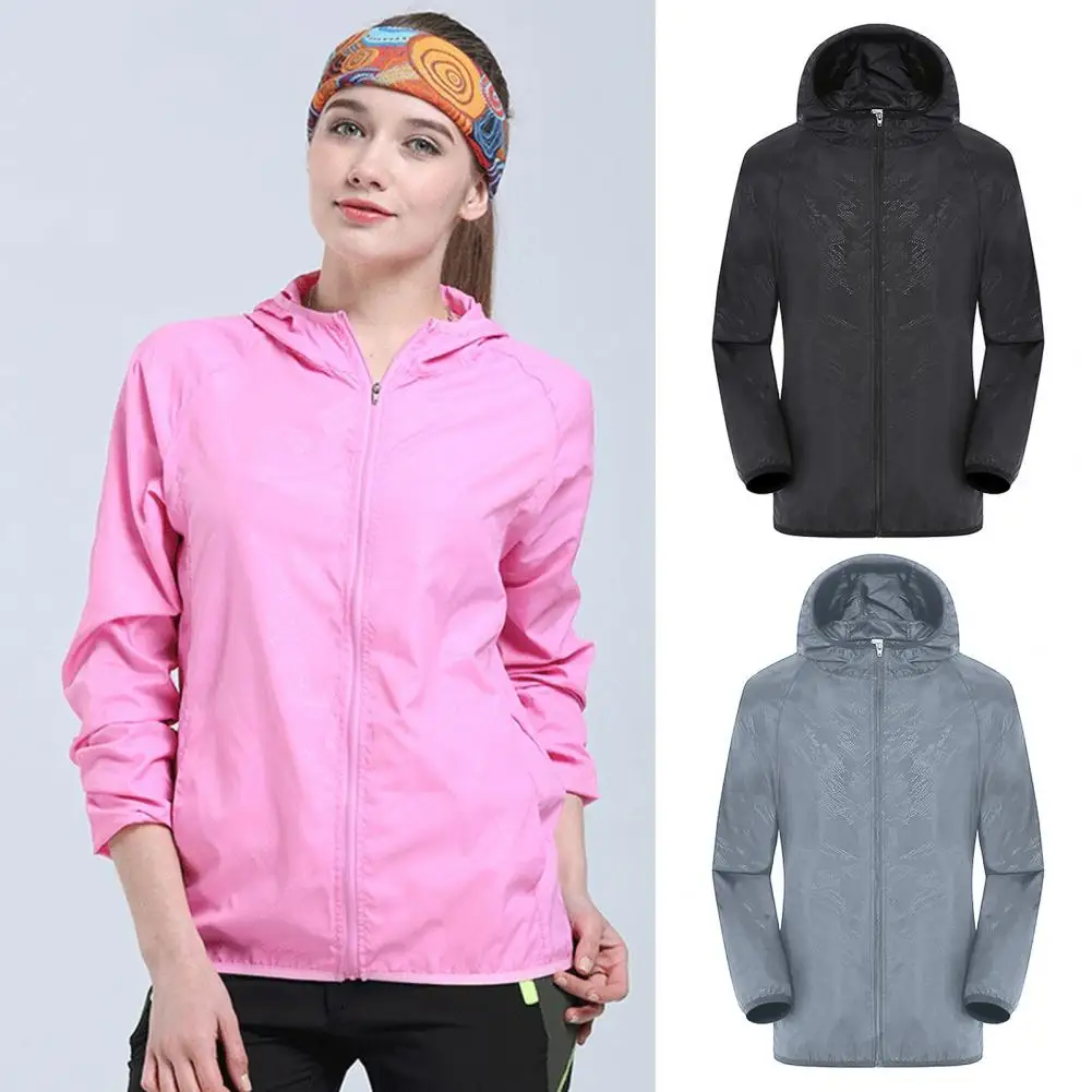 

Sun Protection Jacket Windproof Waterproof Pockets Hooded Zipper UV-resistant Solid Color Men Women Outdoor Windbreaker Coat