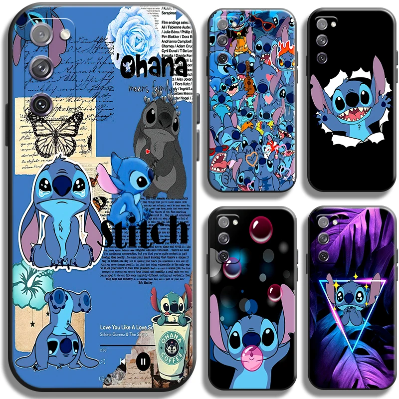 

Cute Cartoon Lilo Stitch For Samsung Galaxy S20 FE S20 Ultra S20 Plus 5G Phone Case Liquid Silicon TPU Funda Black Carcasa